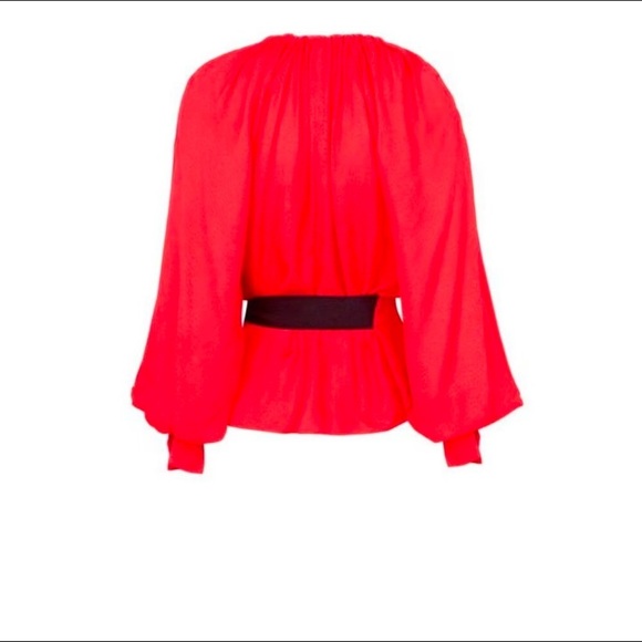 Ted Baker Women’s London Tryniti Gathered Neck Red Blouse With Black Belt size 0 - Picture 3 of 9